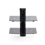 StarTech.com Dual Floating Wall-Mounted AV Shelves, Adjustable Height Shelf For Under TV, Organize A/V Equipment On Black Tempered Glass Shelves