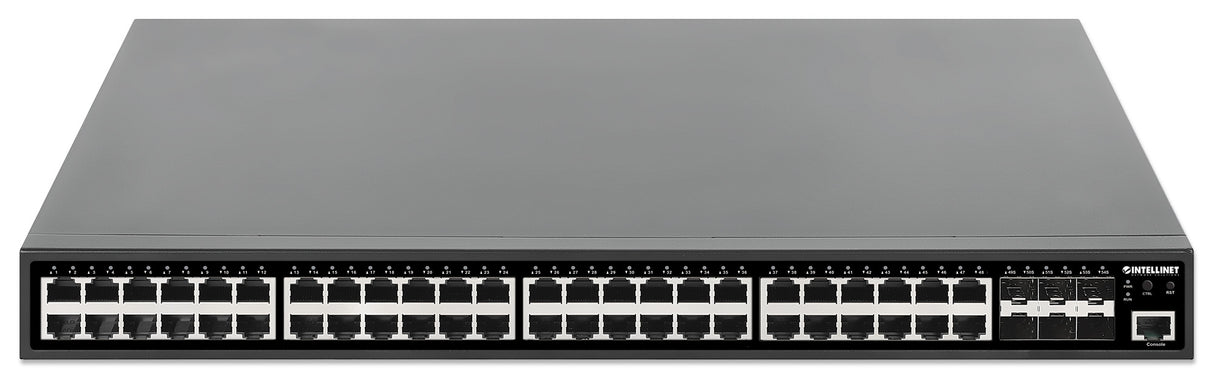 Intellinet 48-Port Gigabit Ethernet PoE+ Layer 2+ Managed Switch with Six 10G SFP+ Uplinks IEEE 802.3at/af (PoE+/PoE) Compliant, 450 W PoE Power Budget, Layer 2+/Layer 3 Lite, 6 x 10G SFP+ Open