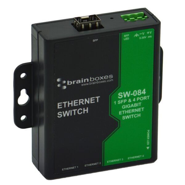 Brainboxes SW-084 network switch Unmanaged Gigabit Ethernet (10/100/1000) Desktop/Wall-Mounting Black, Green