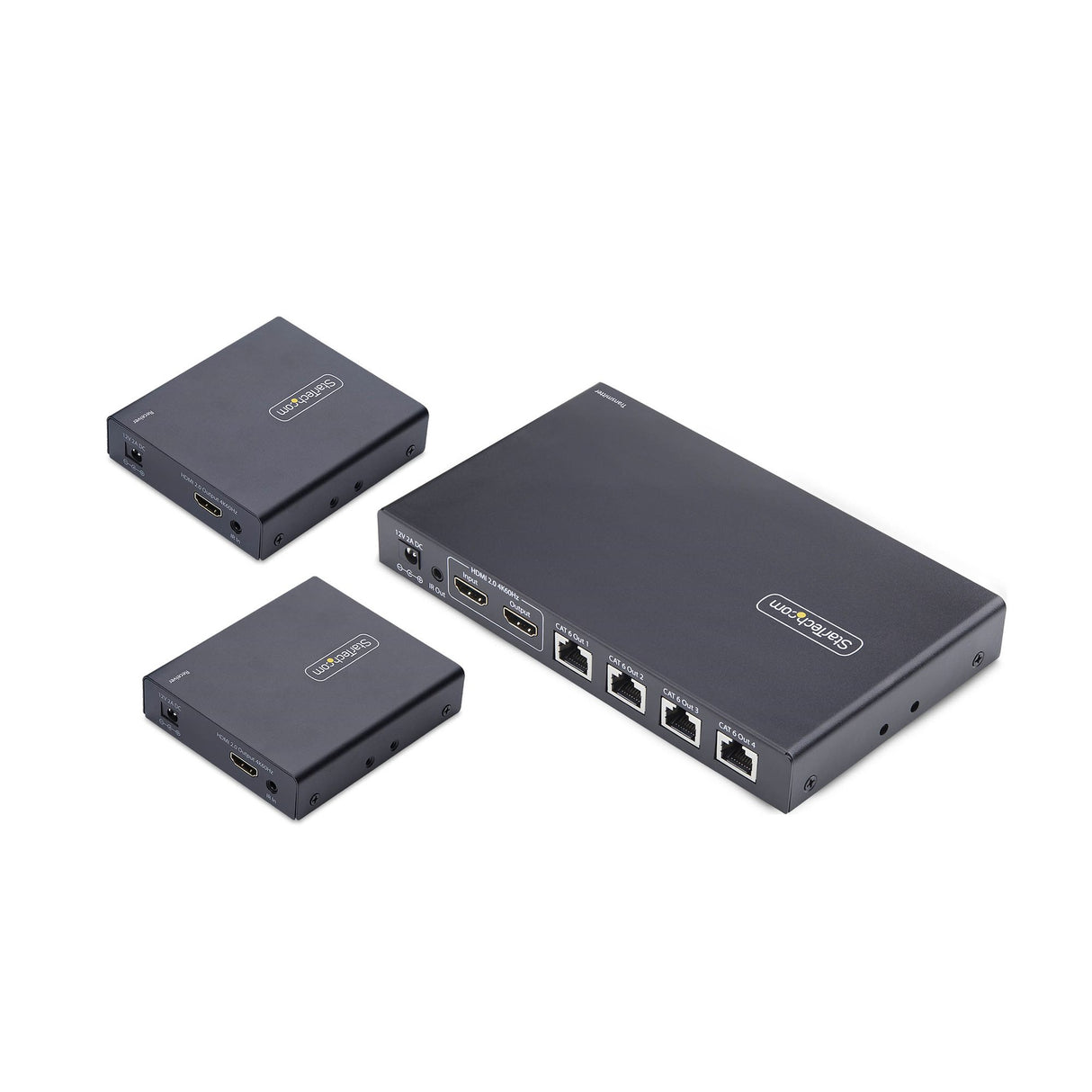 StarTech.com 4-Port HDMI Extender and Splitter Over CAT6, 4K 60Hz, Up to 230ft (70m), 1x4 HDMI over Ethernet Distribution Kit with IR and Power Over Cable