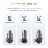 StarTech.com 3-in-1 Universal Laptop Lock 6.6ft (2m), Master Keyed Locking Cable, Compatible w/Noble Wedge®/Nano/K-Slot, Anti-Theft Cut-Resistant Cable, TAA