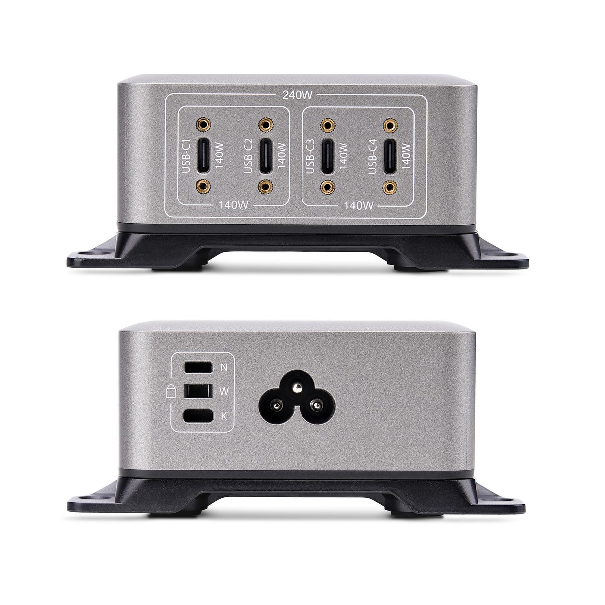 StarTech.com 4-Port Multi-Device USB-C Charger, 240W Total, Single Port 140W EPR, PD 3.1, Screw Locking Ports, Surface Mounting, Ideal for Boardrooms, 2x 10ft USB-C Side Locking 240W Cables Included