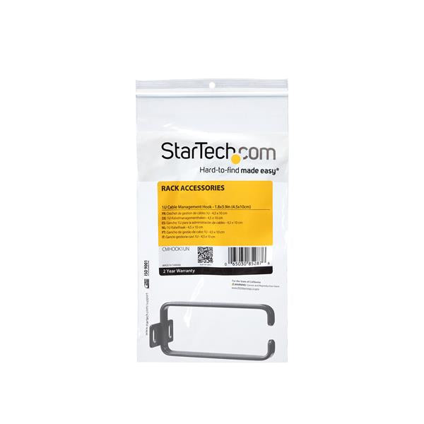 StarTech.com 1U Vertical 1.8 x 3.9in (4.5 x 10cm) Server Rack Cable Management D-Ring Hook; Network Rack-Mount Cord Organizer; Cable Manager for 19" and 10" Cabinets