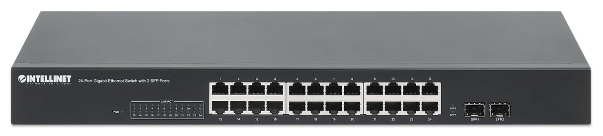 Intellinet 24-Port Gigabit Ethernet Switch with 2 SFP Ports, 24 x 10/100/1000 Mbps RJ45 Ports + 2x SFP, IEEE 802.3az, 19" Rackmount