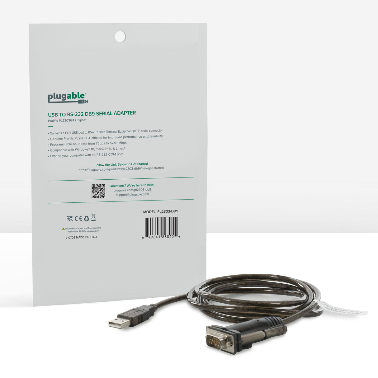 Plugable Technologies USB to Serial Adapter Compatible with Windows, Mac, Linux (RS-232/DB9 DTE Male Connector, Prolific PL2303GT Chipset)