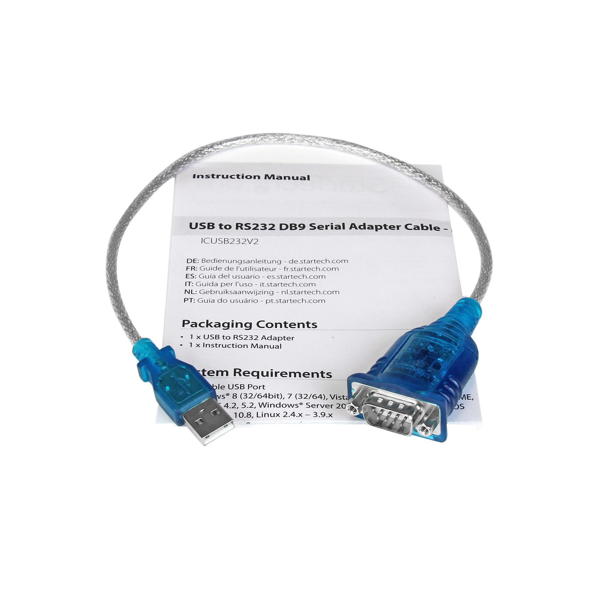 StarTech.com 17in (43cm) 1-Port USB to Serial Adapter Cable, USB-A to DB9 RS232, USB to RS232 Adapter, Prolific Chipset - M/M