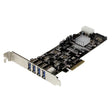 StarTech.com 4 Port PCI Express PCIe SuperSpeed (5Gbps) USB 3.0 Card Adapter w/ 2 Dedicated 5Gbps Channels - UASP - SATA / LP4 Power