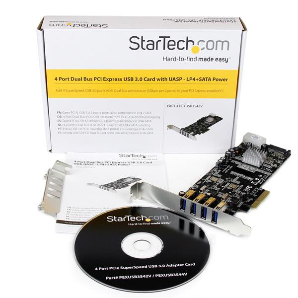 StarTech.com 4 Port PCI Express PCIe SuperSpeed (5Gbps) USB 3.0 Card Adapter w/ 2 Dedicated 5Gbps Channels - UASP - SATA / LP4 Power