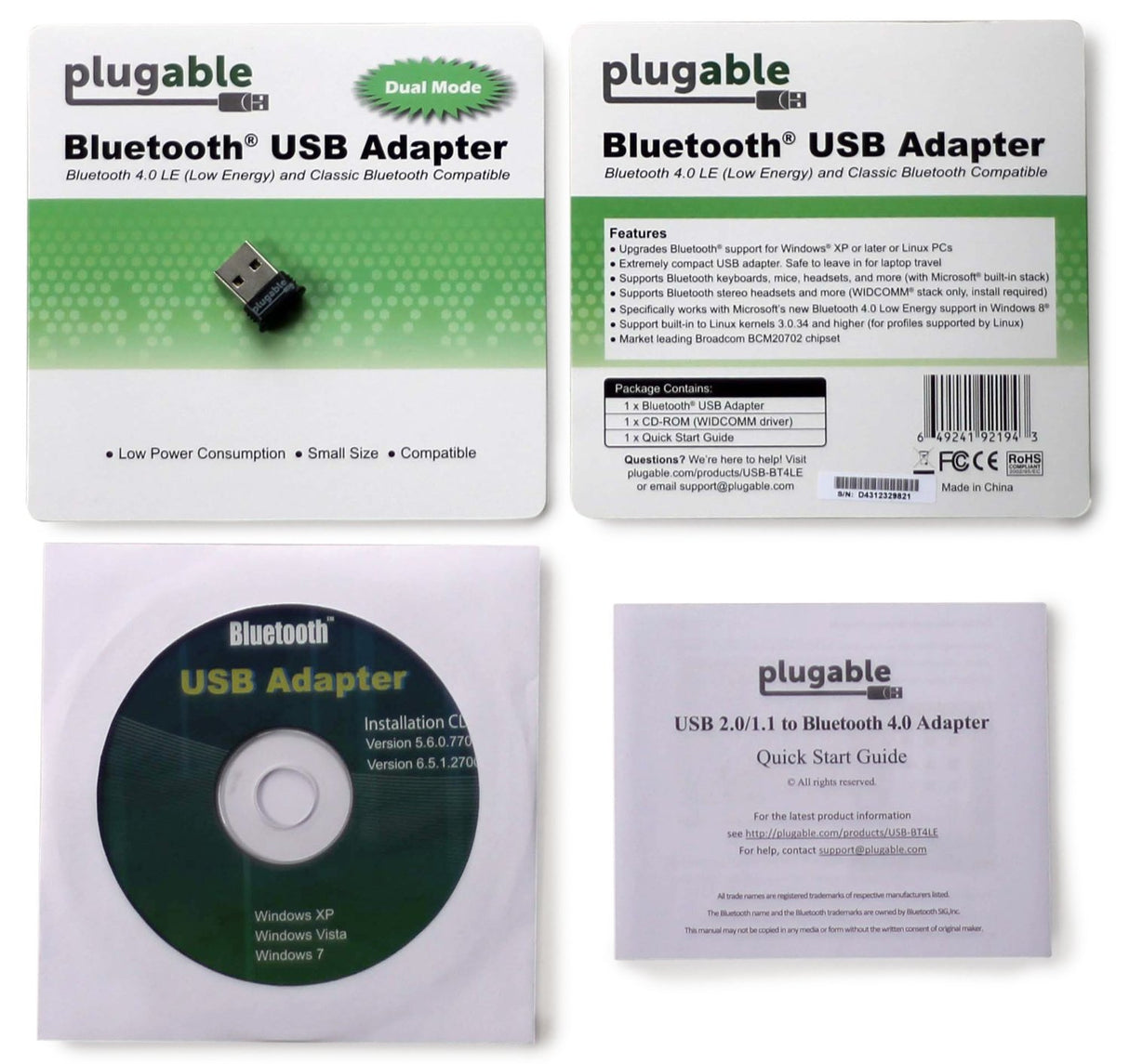 Plugable Technologies USB Bluetooth 4.0 Low Energy Micro Adapter (Compatible with Windows 11, 10, 8.x, 7, Classic Bluetooth, Gamepad, and Stereo Headset Compatible)