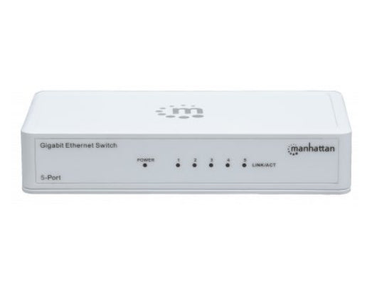 Manhattan 5-Port Gigabit Ethernet Switch, Desktop Size, Plastic, IEEE 802.3az (Energy Efficient Ethernet), Three Year Warranty, Box