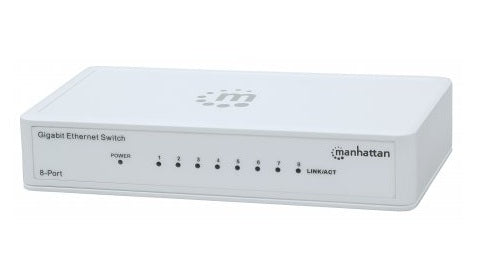 Manhattan 8-Port Gigabit Ethernet Switch, Desktop Size, Plastic, IEEE 802.3az (Energy Efficient Ethernet), Three Year Warranty, Box