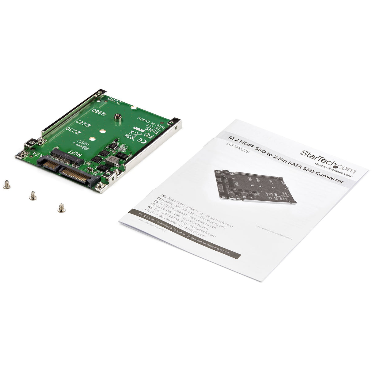 StarTech.com M.2 SATA SSD to 2.5in SATA Adapter, M.2 NGFF to SATA Converter, Open-Frame Bracket, 7mm High, M2 Hard Drive Adapter - Not Compatible with NVMe - TAA