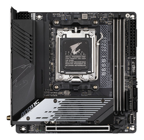 GIGABYTE B650I AORUS ULTRA Motherboard - Supports AMD Ryzen 9000 CPUs, 8+2+1 Digital VRM, up to 7200MHz DDR5 (OC), 1xPCIe 5.0 + 2xPCIe 4.0 M.2, Wi-Fi 6E, 2.5GbE LAN, USB 3.2 Gen 2x2