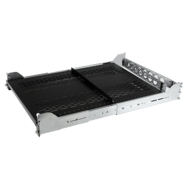 StarTech.com 2U Vented Sliding Server Rack Shelf w/ Cable Management Arm - 27.7 to 31.6in Adjustable Mounting Depth - 50lb - 19" Server Tray Shelf for Equipment Rack - 24in Deep