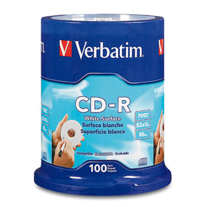 Verbatim CD-R 80MIN 700MB 52X Blank White Surface 100pk Spindle 100 pc(s)
