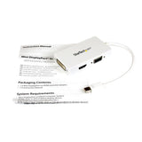 StarTech.com Travel A/V Adapter: 3-in-1 Mini DisplayPort to VGA DVI or HDMI Converter - White