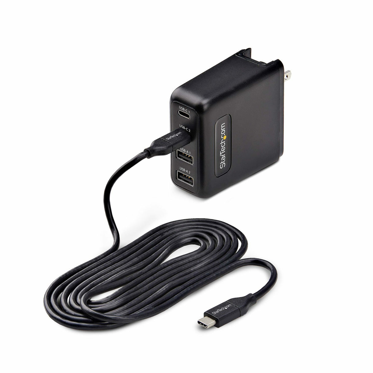 StarTech.com 100W USB-C Wall Charger, 2x USB-C/2x USB-A, Quick Charging Portable GaN Charger Power Adapter, USB Power Delivery 3.0, 6ft/1.8m Cable