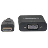 Manhattan HDMI to VGA Converter cable, 1080p, 30cm, Male to Female, Micro-USB Power Input Port for additional power if needed, Black, Three Year Warranty, Equivalent to HD2VGAE2.