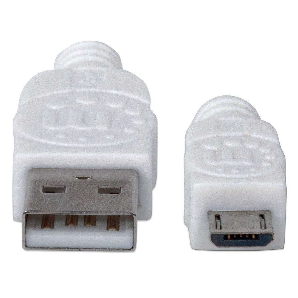 Manhattan USB-A to Micro-USB Cable, 1m, Male to Male, White, 480 Mbps (USB 2.0), Hi-Speed USB, Lifetime Warranty, Equivalent to USBPAUB1MW.