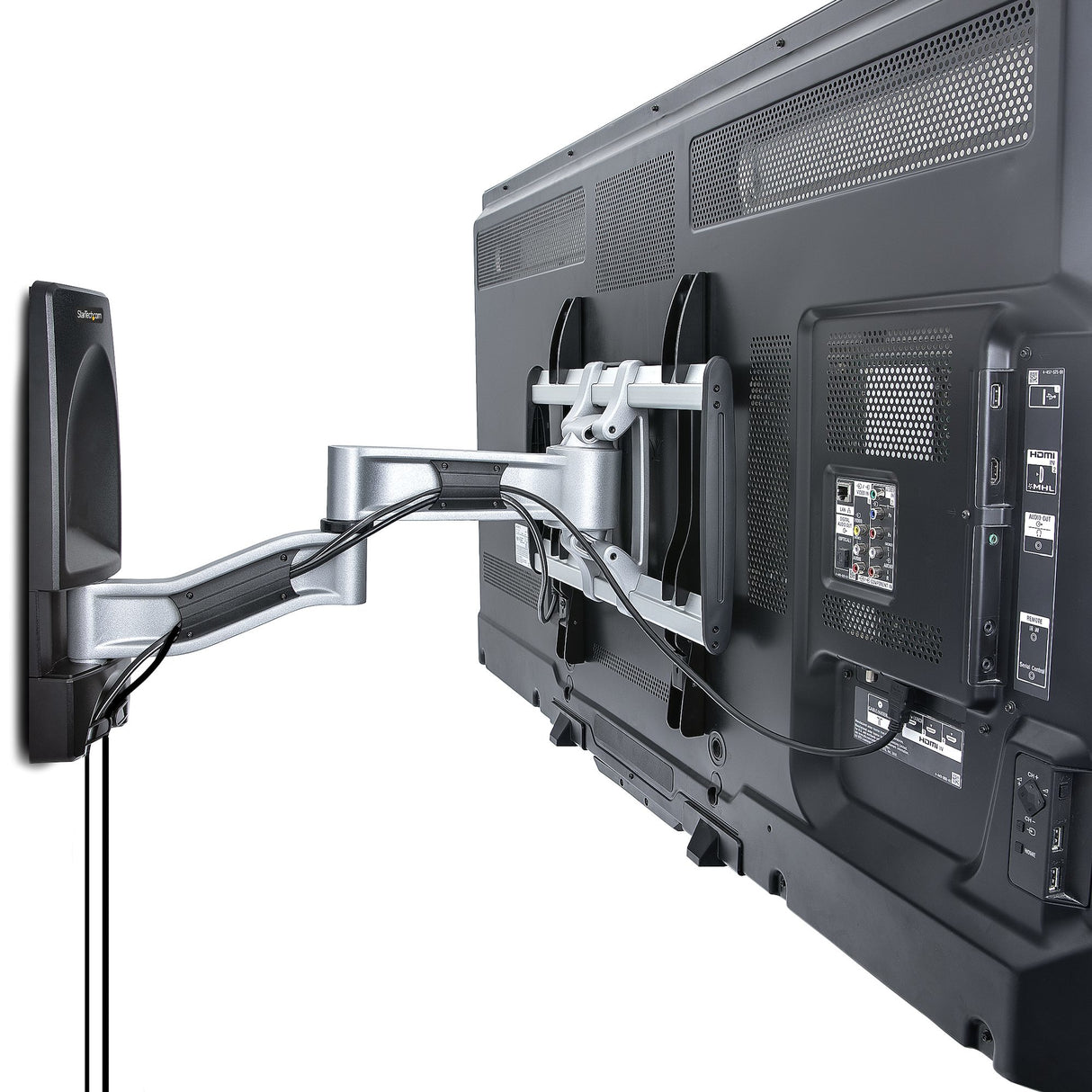 StarTech.com Articulating TV Wall Mount, VESA Wall Mount, Supports 26 to 65 inch/99lb/Flat/Curved TVs, Retractable Low Profile Wall Mount TV Bracket, Adjustable Corner TV Wall Mount - TAA