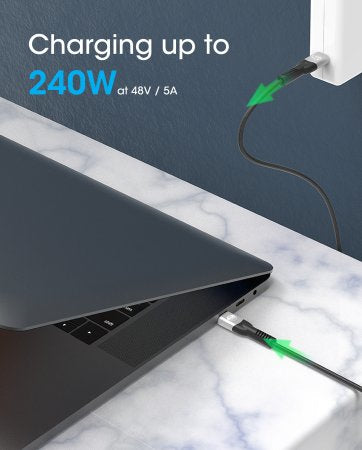 Manhattan Fast USB-C to USB-C Cable (240W), 1m, 240W Laptop Charging + High-Speed Data & Video, Works with ALL Laptops (Note additional USB-C 240W wall charger needed), 40 Gbps Ultra-Fast Transfers, Black, 3 year Warranty