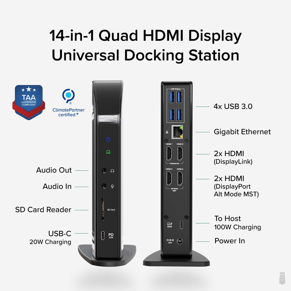 Plugable Technologies UD-3900C4 laptop dock/port replicator Wired USB 3.2 Gen 2 (3.1 Gen 2) Type-C Black