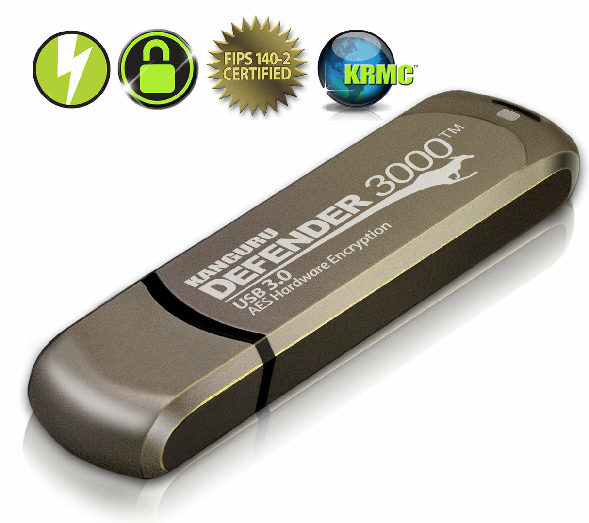 iStorage Kanguru Defender 3000™ SuperSpeed USB 3.0 512 GB| Secure Flash Drive | FIPS 140-3 Level 3 pending, FIPS 140-2 Level 3 Certified | AES-XTS 256-bit Hardware Encryption | TAA Compliant