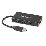 StarTech.com 3-Port Portable USB 3.0 Hub plus Gigabit Ethernet - 5Gbps - Aluminum with Built-in Cable - TAA
