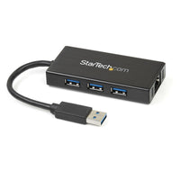 StarTech.com 3-Port Portable USB 3.0 Hub plus Gigabit Ethernet - 5Gbps - Aluminum with Built-in Cable - TAA