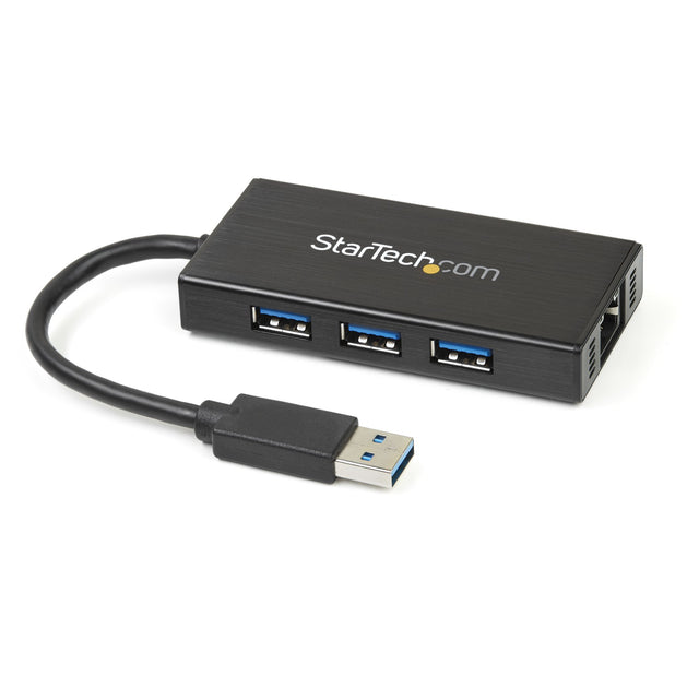 StarTech.com 3-Port Portable USB 3.0 Hub plus Gigabit Ethernet - 5Gbps - Aluminum with Built-in Cable - TAA