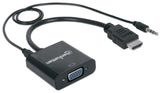 Manhattan HDMI to VGA (with Audio) Converter cable, 1080p, 30cm, Male to Female, Micro-USB Power Input Port for additional power if needed, Black, Three Year Warranty