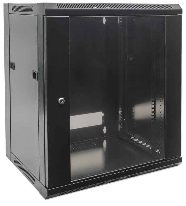 Intellinet 19" Network Cabinet - Wall Mount (Standard), 6U, 450mm Deep, Black, Flatpack, Max 60kg, Suitable also for use on desk or floor, Usable Depth 270mm to 350mm, Metal & Glass Door, Back Panel, Removeable Sides,Parts for wall installation not...