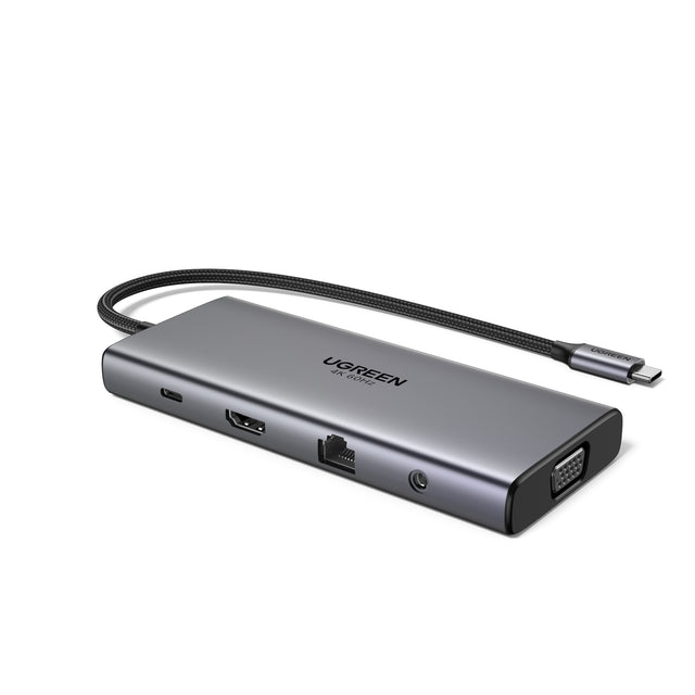 Ugreen 11-in-1 USB-C Hub to 3x USB-C/2x USB-A/HDMI/VGA/RJ45/SD/TF/3.5mm - Gray Docking Dock Grey
