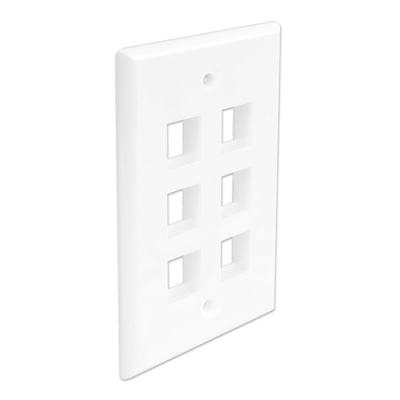 Wavenet- FacePlate Keystone, Single Gang White 6-Port