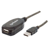 Manhattan USB-A to USB-A Extension Cable, 10m, Male to Female, Active, 480 Mbps (USB 2.0), Daisy-Chainable, Built In Repeater, Equivalent to USB2AAEXT10M, Hi-Speed USB, Black, Three Year Warranty, Polybag