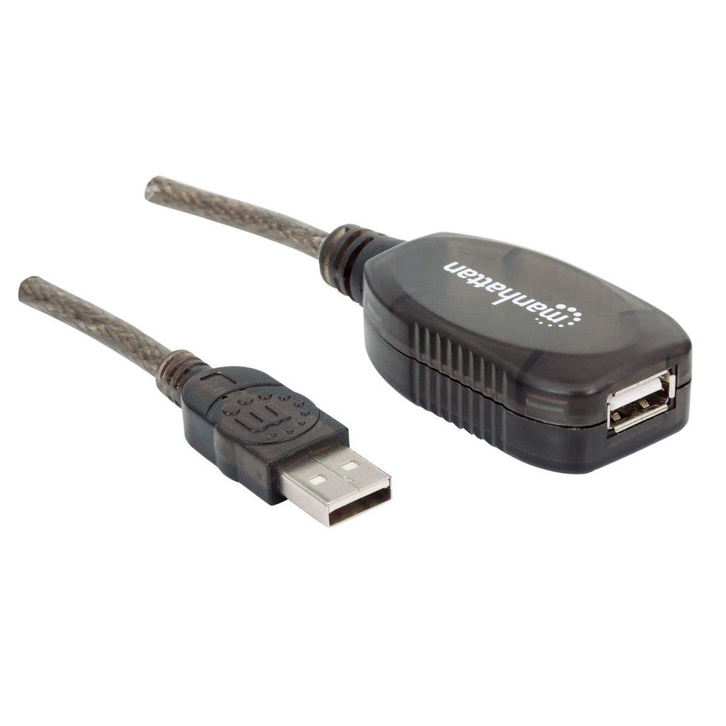 Manhattan USB-A to USB-A Extension Cable, 10m, Male to Female, Active, 480 Mbps (USB 2.0), Daisy-Chainable, Built In Repeater, Equivalent to USB2AAEXT10M, Hi-Speed USB, Black, Three Year Warranty, Polybag