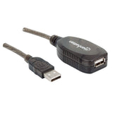 Manhattan USB-A to USB-A Extension Cable, 10m, Male to Female, Active, 480 Mbps (USB 2.0), Daisy-Chainable, Built In Repeater, Equivalent to USB2AAEXT10M, Hi-Speed USB, Black, Three Year Warranty, Polybag