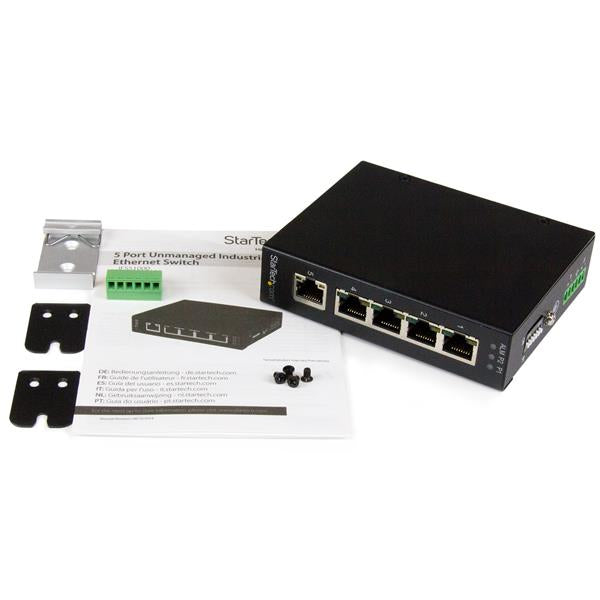 StarTech.com 5 Port Unmanaged Industrial Gigabit Ethernet Switch - DIN Rail / Wall-Mountable - TAA