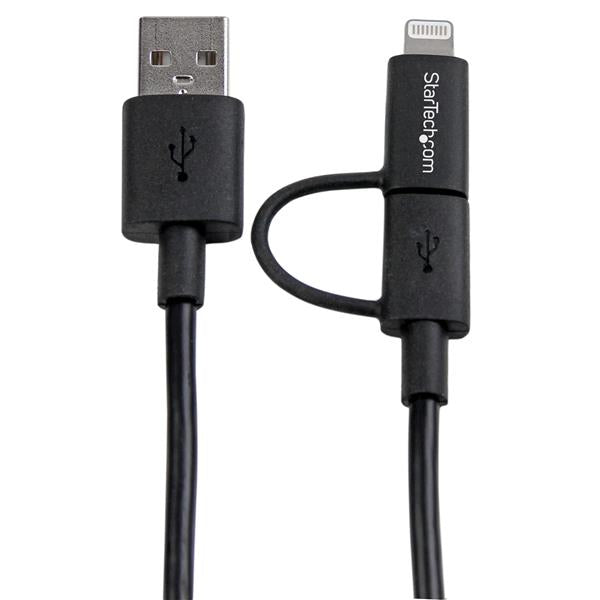 StarTech.com 1 m (3 ft.) 2 in 1 Charging Cable - USB to Lightning or Micro-USB for iPhone / iPad / iPod / Android - Apple MFi Certified - Multi Phone Charger - USB 2.0
