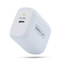 StarTech.com 20W USB‑C Wall Charger, Portable Charger with USB Power Delivery Fast Charging, 5V/9V PD, USB-C Charger, White