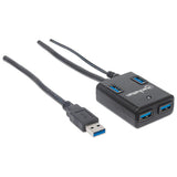 Manhattan USB-A 4-Port Hub, 4x USB-A Ports, 5 Gbps (USB 3.2 Gen1 aka USB 3.0), AC or Bus Power, Fast charge up to 0.9A per port with inc power adapter, SuperSpeed USB, Black, Three Year Warranty