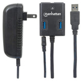 Manhattan USB-A 4-Port Hub, 4x USB-A Ports, 5 Gbps (USB 3.2 Gen1 aka USB 3.0), AC or Bus Power, Fast charge up to 0.9A per port with inc power adapter, SuperSpeed USB, Black, Three Year Warranty