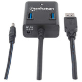 Manhattan USB-A 4-Port Hub, 4x USB-A Ports, 5 Gbps (USB 3.2 Gen1 aka USB 3.0), AC or Bus Power, Fast charge up to 0.9A per port with inc power adapter, SuperSpeed USB, Black, Three Year Warranty