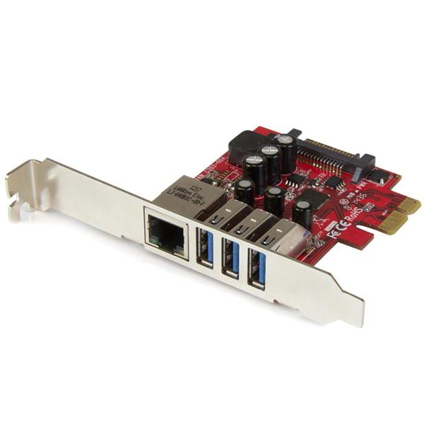 StarTech.com 3-Port PCI Express USB 3.0 Card + Gigabit Ethernet - 5Gbps - TAA