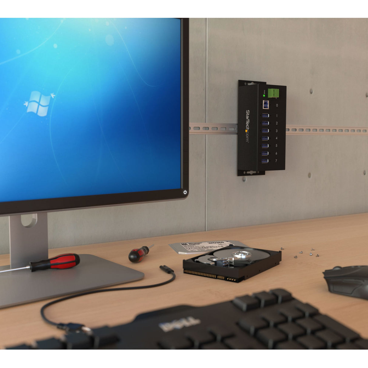 StarTech.com 7-Port USB 3.0 Hub (5Gbps) - Metal Industrial USB-A Hub with ESD Protection & 350W Surge Protection - Din Rail, Wall or Desk Mountable - TAA Compliant USB Expander Hub