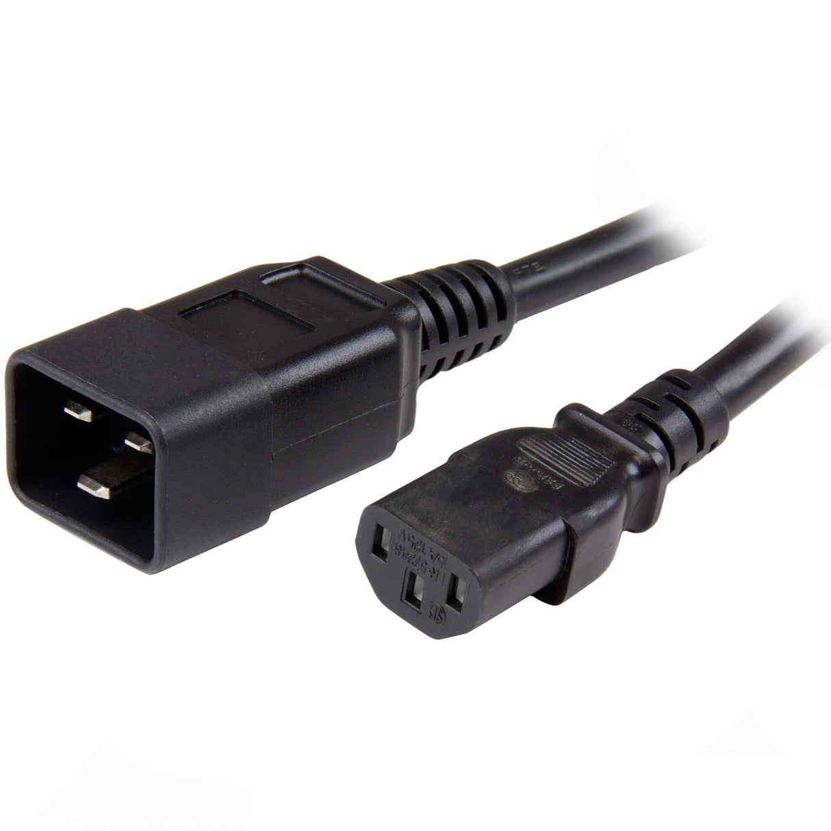 StarTech.com 3ft (1m) Heavy Duty Extension Cord, IEC 320 C13 to IEC 320 C20 Black Extension Cord, 15A 125V, 14AWG, Heavy Gauge Power Extension Cable, IEC 320 C13 to IEC 320 C20 AC Power Cord - UL Listed