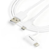 StarTech.com 1 m (3 ft.) 2 in 1 Charging Cable - USB to Lightning or Micro-USB for iPhone / iPad / iPod / Android - Apple MFi Certified - Multi Phone Charger - USB 2.0