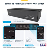 StarTech.com Secure 16-Port KVM Switch, DVI, NIAP 4.0 Desktop KVM, Metal Housing, CAC Port, Made in the USA
