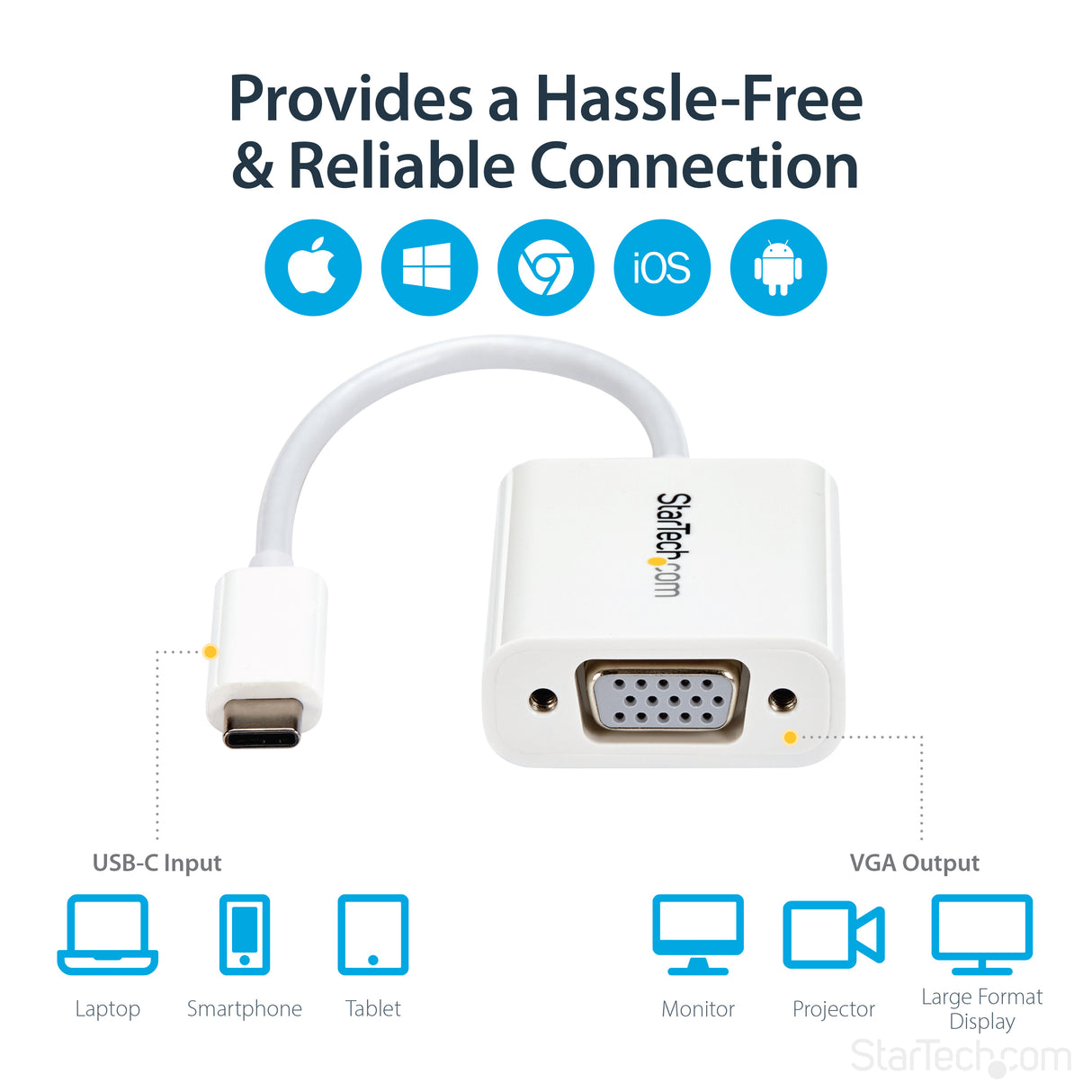 StarTech.com USB-C to VGA Adapter - White