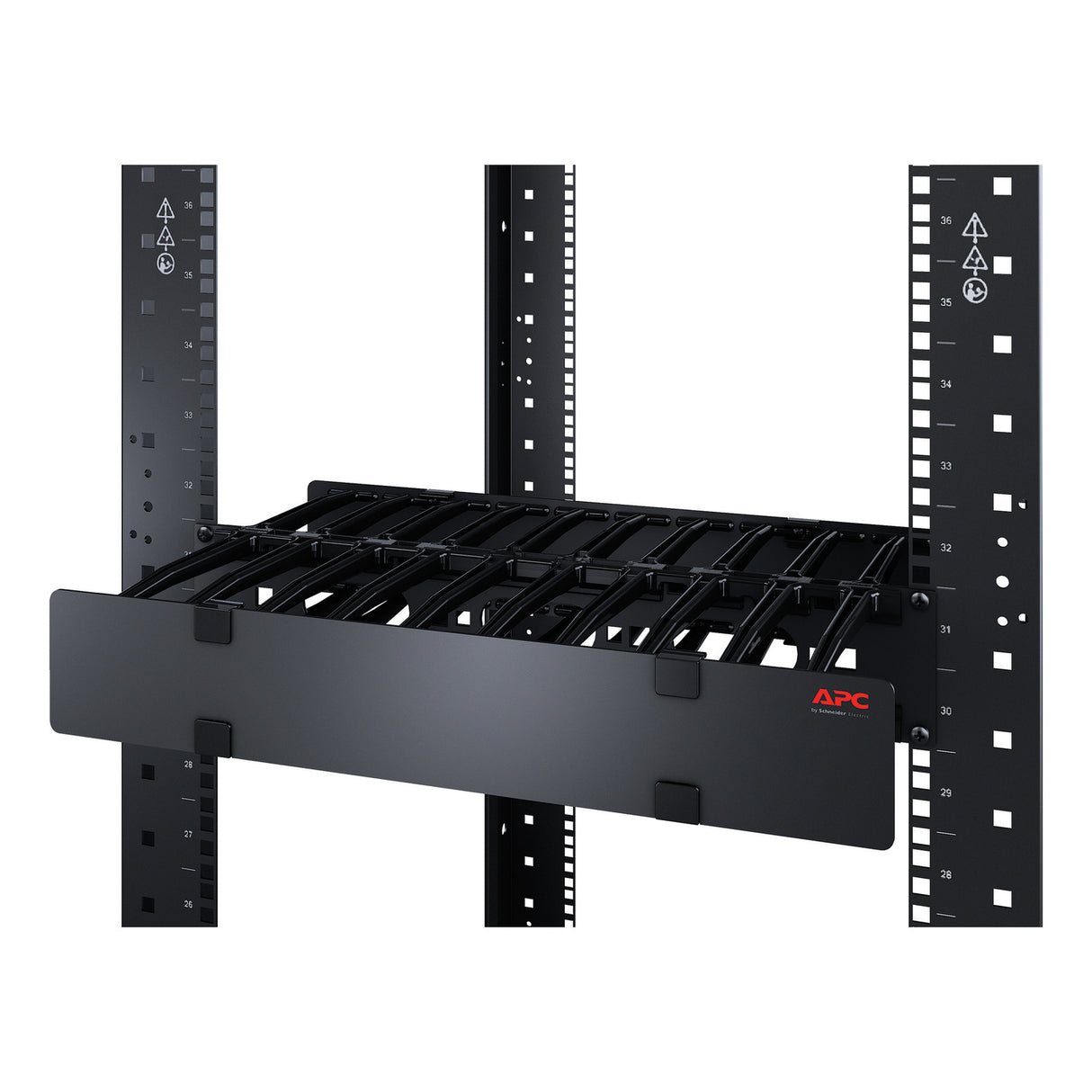 APC NetShelter Cable Management, Horizontal Cable Manager, 2U, Single Side with Cover, Black, 483 x 88 x 110 mm